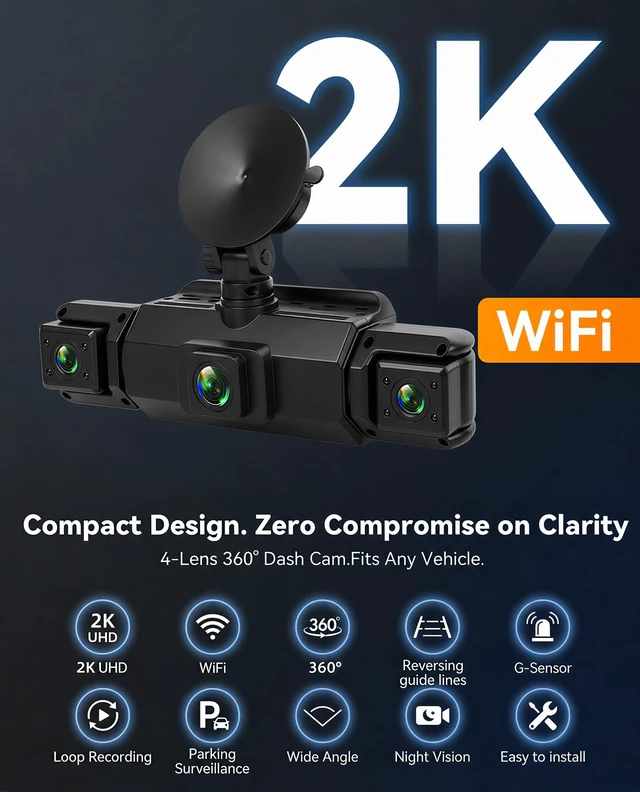 Alt view image 2 of 5 - 4 Channel 360 Dash Cam 2K Front + 1080P Rear Left Right