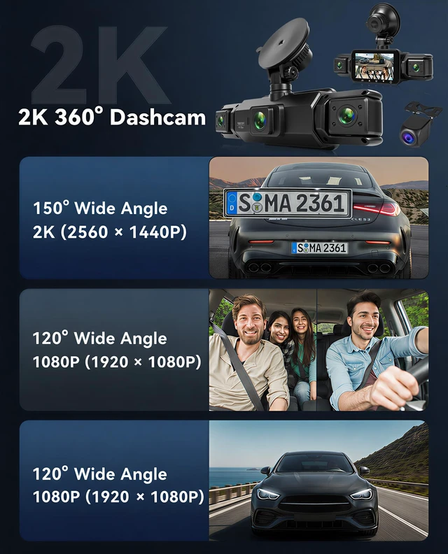 Alt view image 3 of 5 - 4 Channel 360 Dash Cam 2K Front + 1080P Rear Left Right