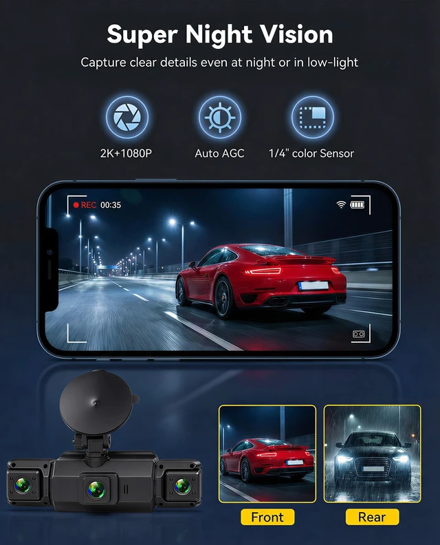 Alt view image 5 of 5 - 4 Channel 360 Dash Cam 2K Front + 1080P Rear Left Right