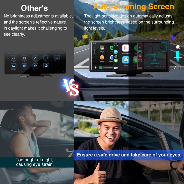 Alt view image 4 of 5 - SCUMAXCON 10.26" Portable Wireless Carplay Android Auto 4K Dash Cam AirPlay Android Cast 1080P Backup Camera IPS Screen Loop Recording Bluetooth Navigation FM AUX Built in Speaker Car Stereo