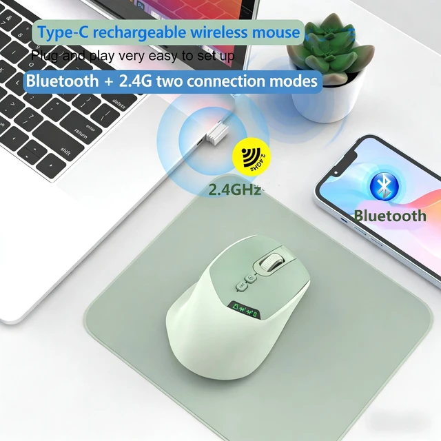 Alt view image 2 of 3 - Samudgate Wireless Silent Bluetooth Mouse for Laptop - Rechargeable Dual-Mode 2.4G + Bluetooth, 7 Buttons, Ergonomic Design (Green)