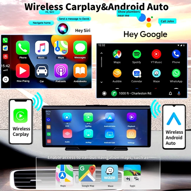 Alt view image 2 of 5 - SCUMAXCON 10.26" Portable Wireless Carplay Android Auto 4K Dash Cam AirPlay Android Cast 1080P Backup Camera IPS Screen Loop Recording Bluetooth Navigation FM AUX Built in Speaker Car Stereo
