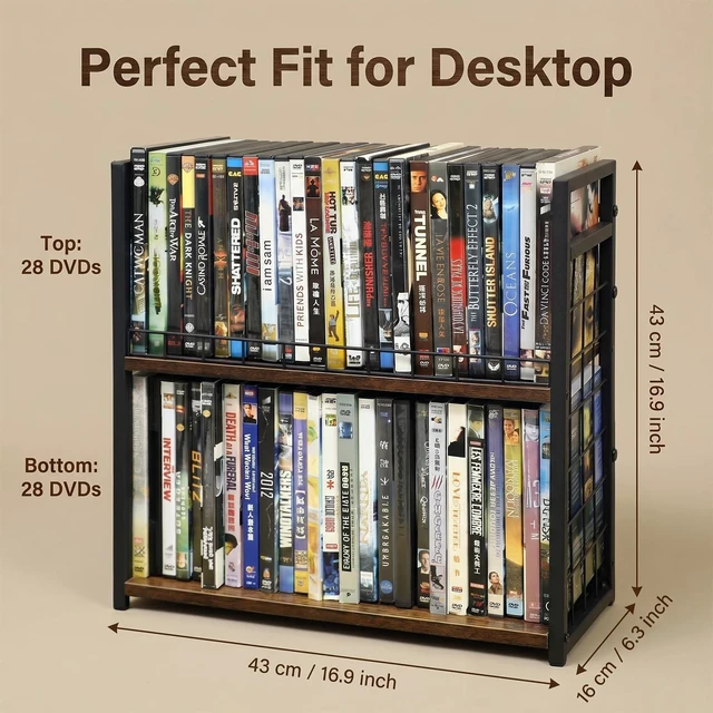 Alt view image 4 of 5 - PUTNATRUE 2-Tier DVD Storage Rack & CD Display Shelf, Holds 56 DVD Cases, Stackable Metal Media Organizer Tower for Video Games, Blu Ray, VHS Tapes