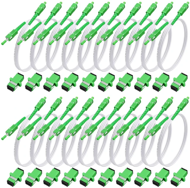 Main image of Tellegloww 20 Pack 3ft / 1m Sc/APC to Sc/APC Fiber Optic Internet Cable Single Mode Fiber Optic Jumper Patch Cord & Connector 9/125um Compatible with Os1/os2 White Lszh Od-3.0mm
