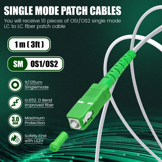Alt view image 3 of 5 - Tellegloww 20 Pack 3ft / 1m Sc/APC to Sc/APC Fiber Optic Internet Cable Single Mode Fiber Optic Jumper Patch Cord & Connector 9/125um Compatible with Os1/os2 White Lszh Od-3.0mm
