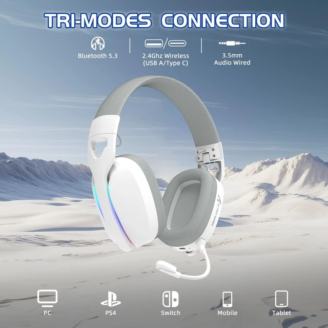 Alt view image 2 of 5 - Yindiao Attack Shark L90 Ultralight RGB Wireless Gaming Headset-White