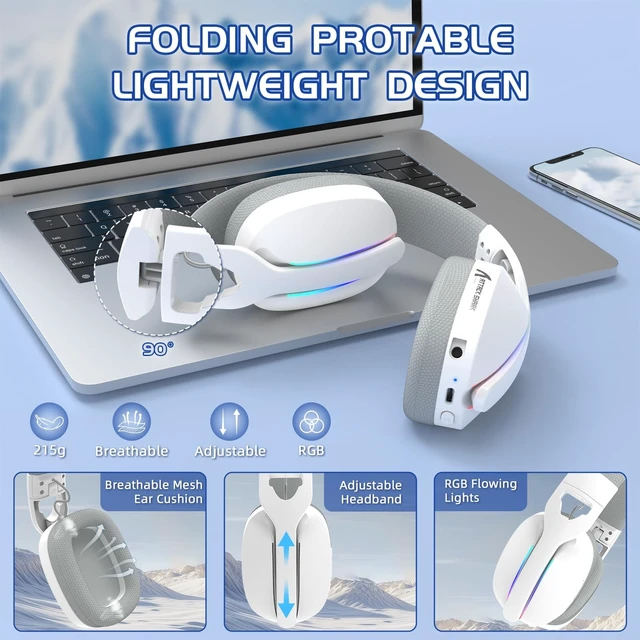 Alt view image 5 of 5 - Yindiao Attack Shark L90 Ultralight RGB Wireless Gaming Headset-White