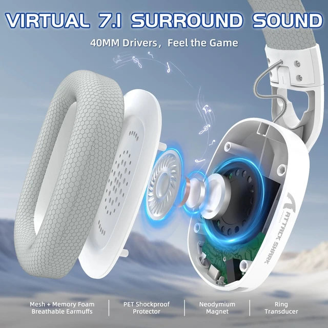 Alt view image 3 of 5 - Yindiao Attack Shark L90 Ultralight RGB Wireless Gaming Headset-White