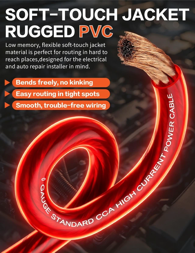 Alt view image 5 of 5 - 30FT 1/0 Gauge Battery Cable Kit 0 Gauge CCA Power & Ground Wire with Lugs