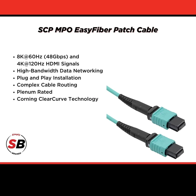 Alt view image 2 of 5 - Simply45 SCP MPO EasyFiber Patch Cable, 25ft/7.6M, Aqua