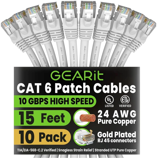Main image of GEARit Cat6 Patch Cables Cat 6 Ethernet Cable 15 ft 10-Pack White