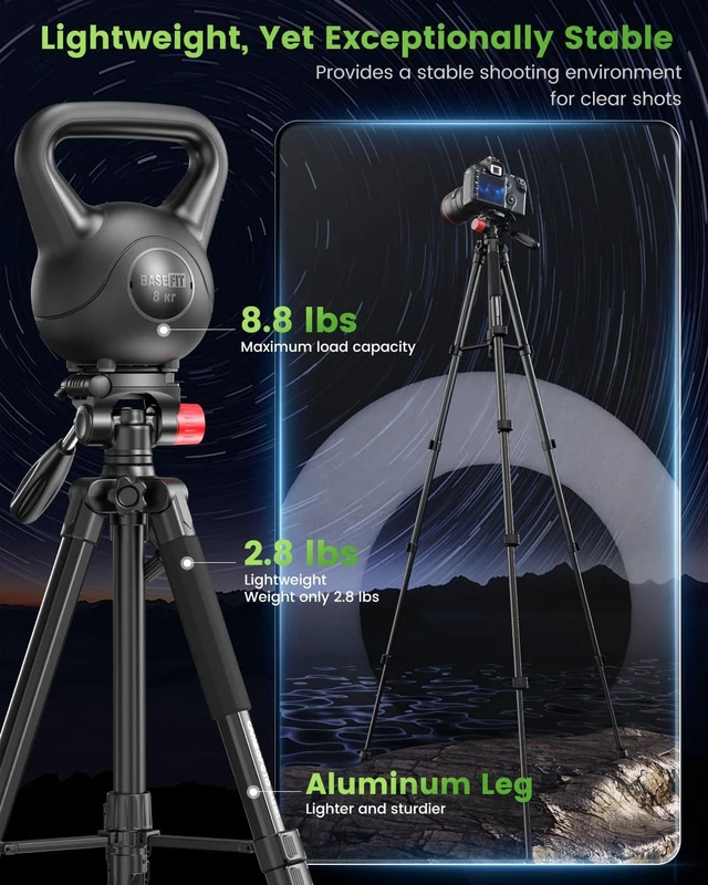 Alt view image 2 of 5 - CAMBOFOTO 74"-Camera-Tripod, Porfessional Aluminum Heavy Duty Tripod Stand for Mirrorless Camera/DSLR/Cell Phone/Camcorder, with Holder and Travel Bag