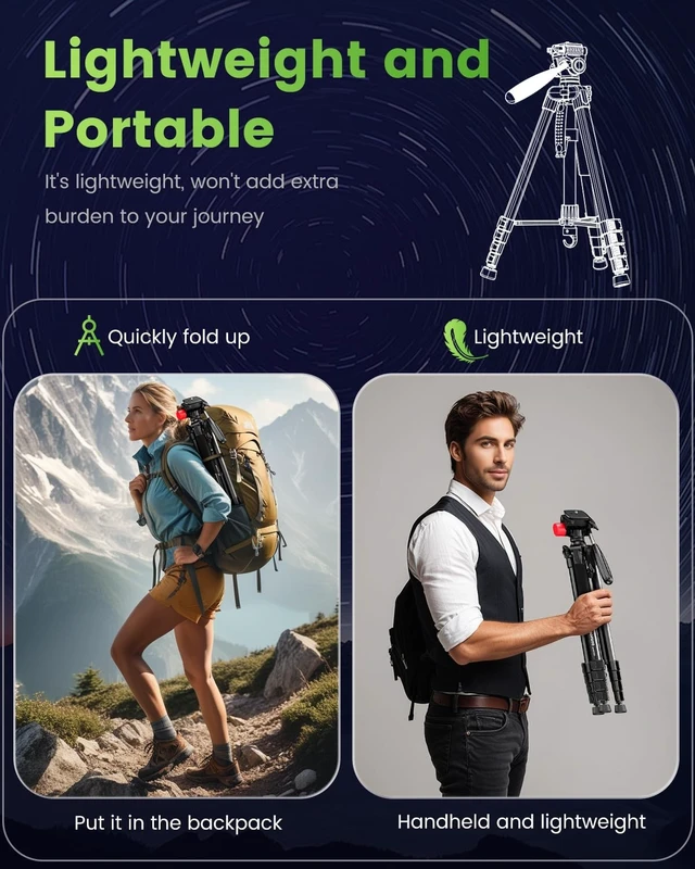Alt view image 4 of 5 - CAMBOFOTO 74"-Camera-Tripod, Porfessional Aluminum Heavy Duty Tripod Stand for Mirrorless Camera/DSLR/Cell Phone/Camcorder, with Holder and Travel Bag