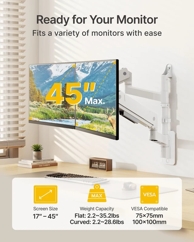 Alt view image 2 of 5 - monTEK Vertical Dual Monitor Wall Mount for 17-45" Screens, 35.2 Lbs Each