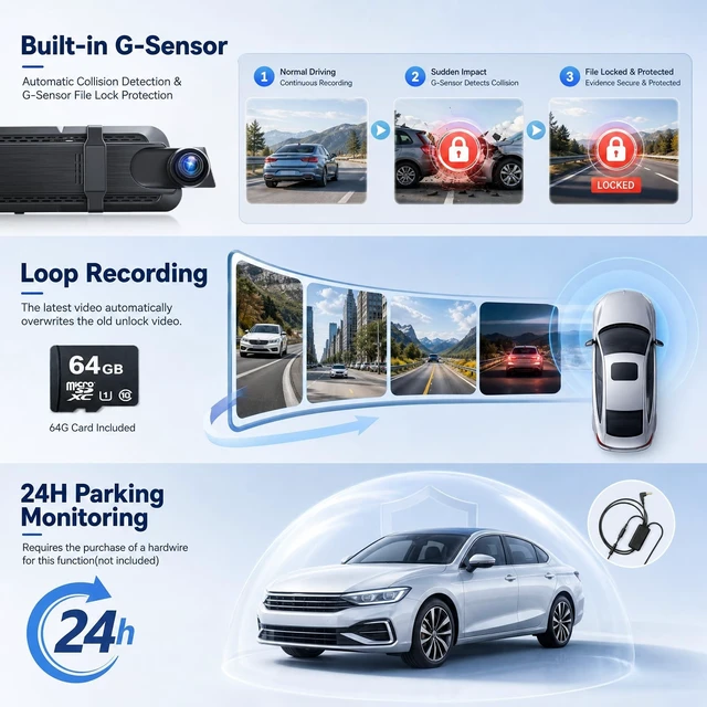 Alt view image 3 of 5 - 9.66" Mirror Dash Cam 3-Channel 4K+2K+2K, ADAS, IPS Touch Screen, WiFi