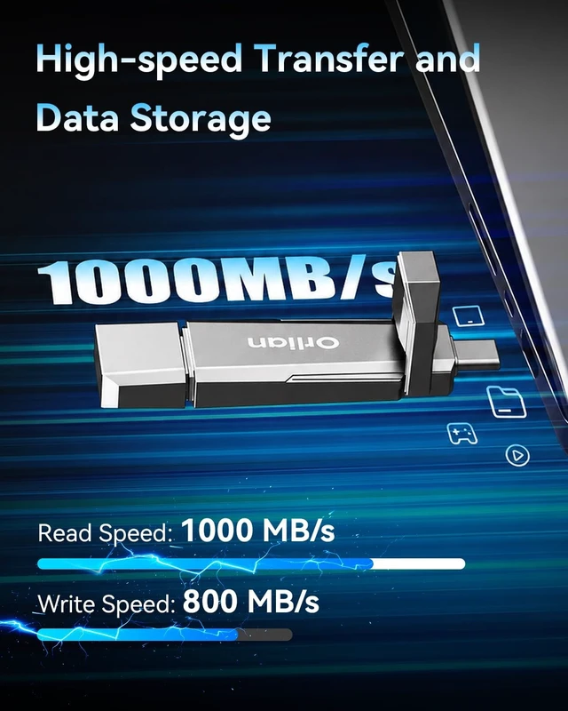 Alt view image 2 of 5 - 128GB USB C Solid State Flash Drive Up to1000MB/s USB 3.2 Gen 2 Dual USB Flash Drive Type C + USB A Solid State Thumb Drive