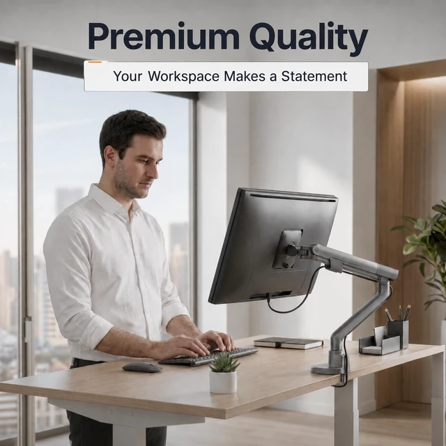 Alt view image 3 of 5 - 3IDEE Flexi Pro Monitor Arm Monitor Mount for Desks (up to 40" & 11 kg) Curved, Heavy Duty, Spring-Assisted, Height-Adjustable & Fully Articulated VESA 75/100, Slim Aluminum Design Space Grey
