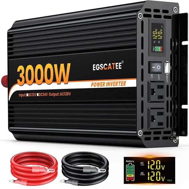 Main image of 3000W Power Inverter 12V DC to 110V/120V AC with LCD Display for Vehicles
