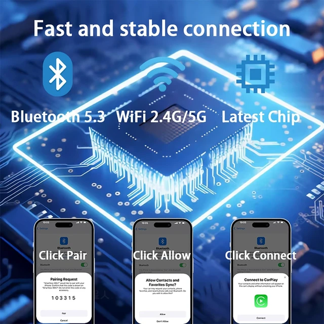 Alt view image 2 of 5 - 2 in 1 Wireless CarPlay Adapter and Android Auto 2026 Upgraded, Plug and Play, Fast Stable Connection Car Play for iOS 10+, Android 11+ Version, Mini USB Design Adapter with Type-C Extension (S