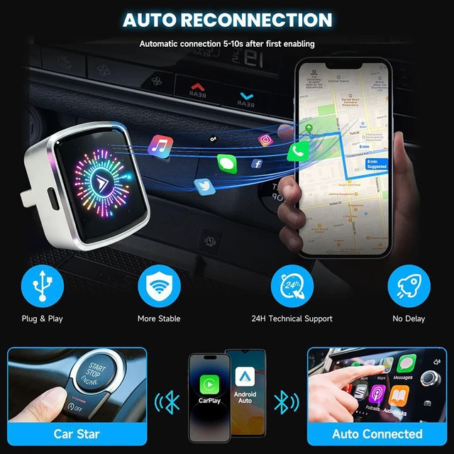 Alt view image 4 of 5 - 2 in 1 Wireless CarPlay Adapter and Android Auto 2026 Upgraded, Plug and Play, Fast Stable Connection Car Play for iOS 10+, Android 11+ Version, Mini USB Design Adapter with Type-C Extension (S