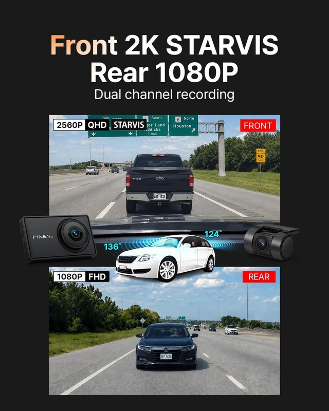 Alt view image 2 of 5 - FineVu GX9000 2K QHD Dual Dash Cam Front and Rear, 64GB SD Card Included