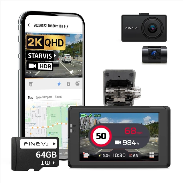 Main image of FineVu GX9000 2K QHD Dual Dash Cam Front and Rear, 64GB SD Card Included