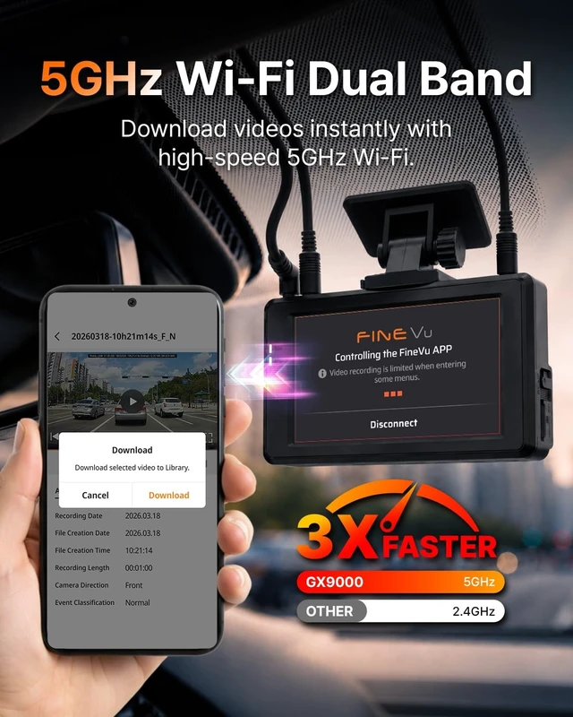 Alt view image 5 of 5 - FineVu GX9000 2K QHD Dual Dash Cam Front and Rear, 64GB SD Card Included