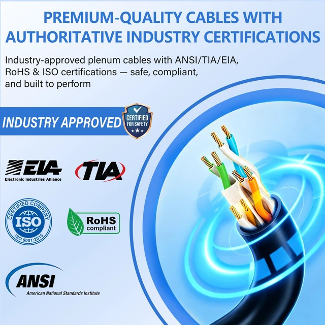 Alt view image 4 of 5 - Cat 6 Plenum Cable 500ft ^^ 23AWG, 550MHz, 10Gbps UTP Ethernet ^^ CMR Fire-Rated Jacket ^^ DSX-8000 Certified & ETL Verified ^^ Tangle-Free Easy-Pull Spool ^^ Bulk Cat6/Cat5e LAN Internet Cable, Black