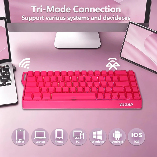 Alt view image 3 of 5 - Adventurers WIN68 60% Mechanical Gaming Keyboard,BT5.0/2.4GHz/USB-C