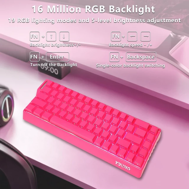 Alt view image 4 of 5 - Adventurers WIN68 60% Mechanical Gaming Keyboard,BT5.0/2.4GHz/USB-C