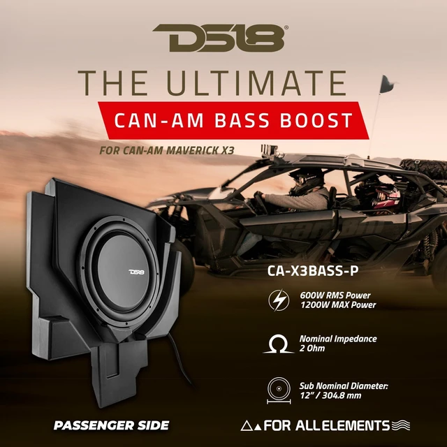 Alt view image 2 of 5 - DS18 CA-X3BASS/P CAN-AM Maverick X3 12" Under Seat Loaded Subwoofer Enclosure Passenger Side - 12 Shallow Subwoofer 600W RMS 1200W Max Power - Sealed Waterproof Under Seat Enclosure Design