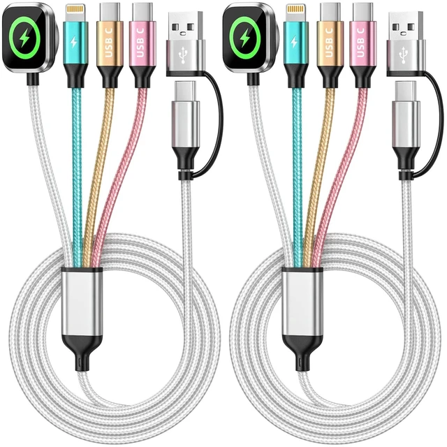 Main image of Travel Essentials 4 in 2 Multi Charging Cable for iWatch Charger 2Pack,5FT
