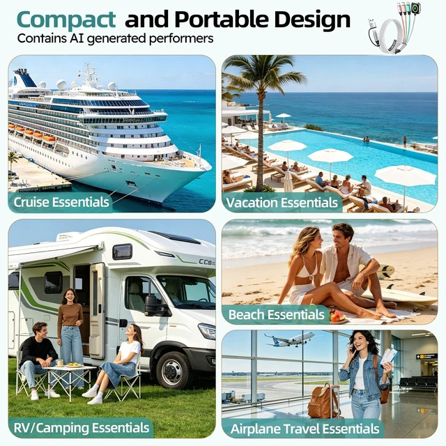 Alt view image 3 of 5 - Travel Essentials 4 in 2 Multi Charging Cable for iWatch Charger 2Pack,5FT