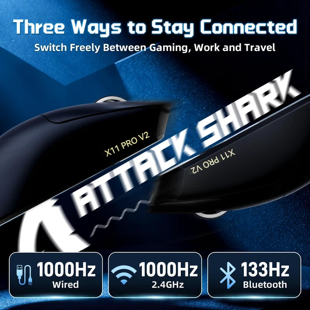 Alt view image 5 of 5 - ATTACK SHARK X11 PRO V2 Tri Mode Lightweight Wireless Gaming Mouse-Black