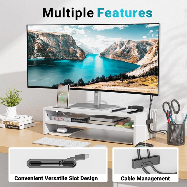 Alt view image 4 of 5 - BONTEC Wood Monitor Stand Riser, 2-Tier Desktop Organizer