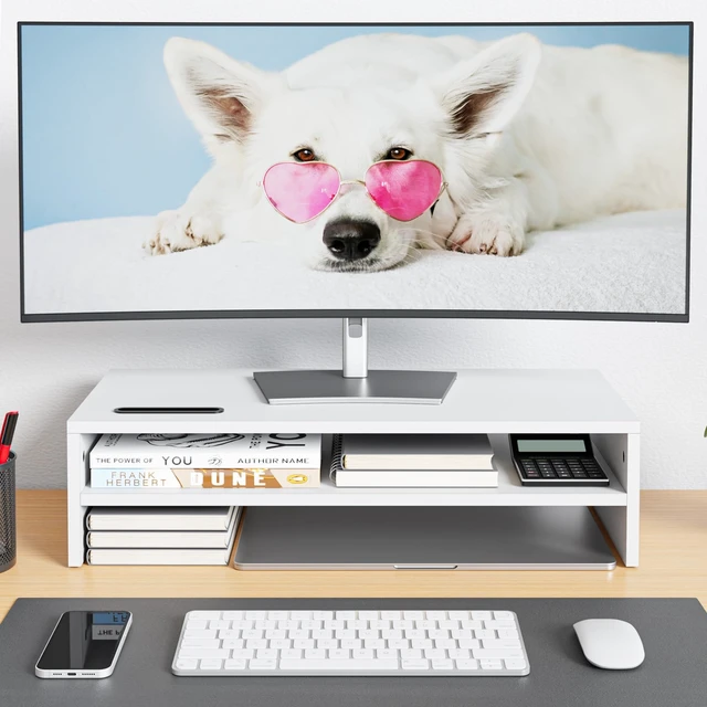 Alt view image 2 of 5 - BONTEC Wood Monitor Stand Riser, 2-Tier Desktop Organizer