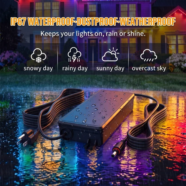 Alt view image 5 of 5 - 36V Power Adapter Compatible with Govee Permanent Outdoor Lights, Black