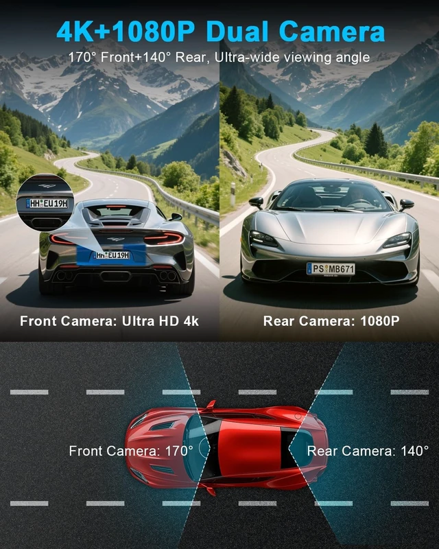 Alt view image 3 of 5 - WeBeqer Dash Cam 4K Front and 1080P Rear,Dual Dashcam with 64GB Card WiFi Dash Camera for Cars 3" IPS Screen,App Control,Time Lapse,Night Vision,Type C Interface,Support 256GB MaxBlack