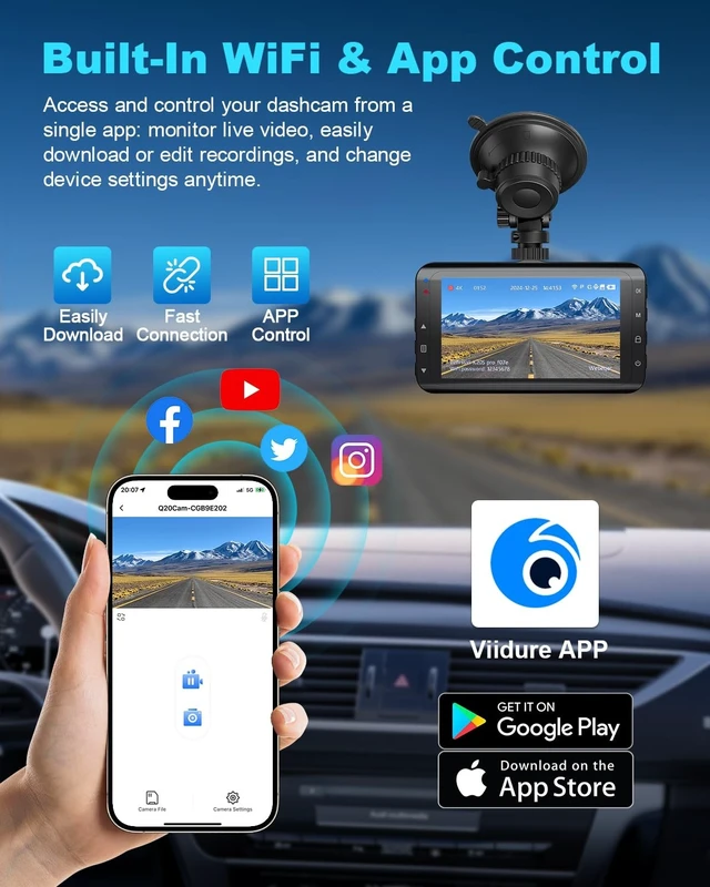 Alt view image 4 of 5 - WeBeqer Dash Cam 4K Front and 1080P Rear,Dual Dashcam with 64GB Card WiFi Dash Camera for Cars 3" IPS Screen,App Control,Time Lapse,Night Vision,Type C Interface,Support 256GB MaxBlack