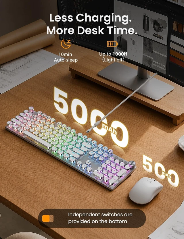 Alt view image 3 of 5 - Sablute Wireless Mechanical Keyboard and Mouse Combo, RGB Backlit, KM81