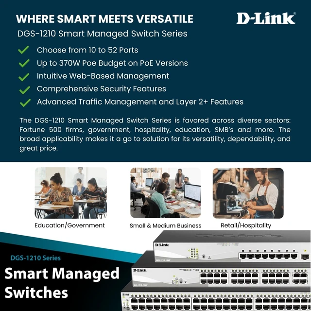 Alt view image 3 of 5 - D-Link 28-Port Gigabit Smart Managed Switch ^^ 24 GbE + 4 SFP Combo Ports ^^ L2+ ^^ VLANs ^^ Cable Diagnostics ^^ Web UI ^^ Rackmount ^^ Fanless ^^ NDAA Compliant ^^ Lifetime Warranty (DGS-1210-28)