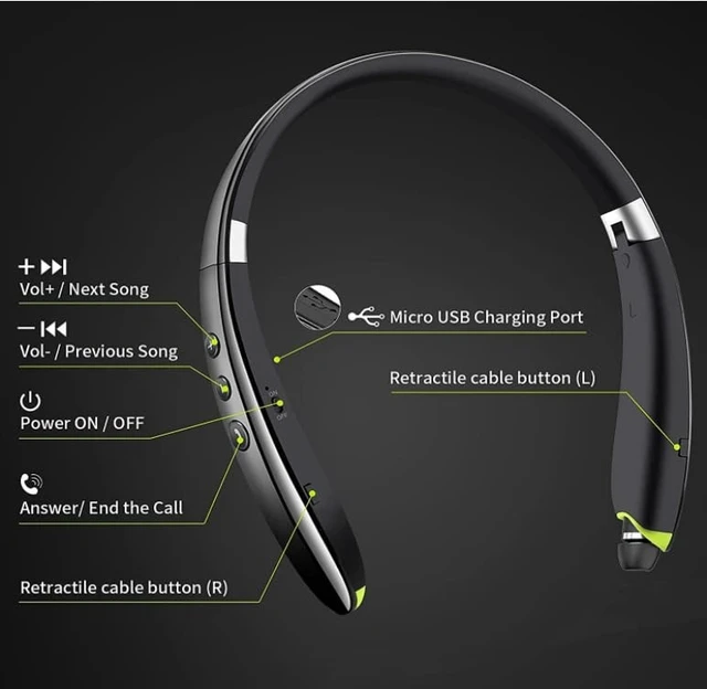 Alt view image 4 of 5 - Neckband Earphones Bluetooth Headphones Retractable Earbuds CVC6.0 Noise Cancelling Bluetooth Headset Wireless Ear Buds Neckband with Mic,9D Deep Bass, 18H Overall Endurance,Sports for Running