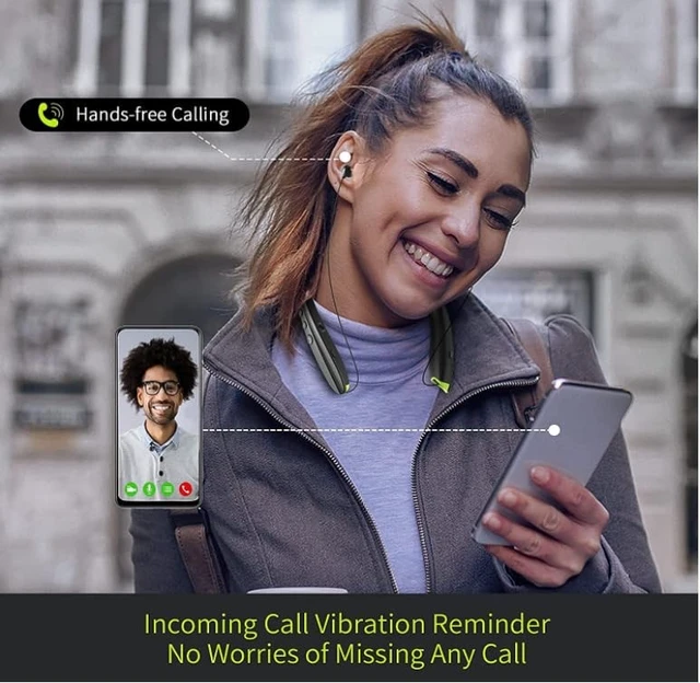 Alt view image 3 of 5 - Neckband Earphones Bluetooth Headphones Retractable Earbuds CVC6.0 Noise Cancelling Bluetooth Headset Wireless Ear Buds Neckband with Mic,9D Deep Bass, 18H Overall Endurance,Sports for Running
