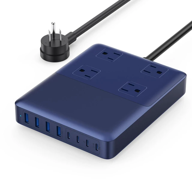 Main image of 12-in-1 Charging Station USB C Power Strip with 5ft Cord and Plug,200W GaN IV USB C Charger Block,4 AC Outlets,8 USB for MacBook,iPhone 17/16,Fast Charging Desktop Charger for Office,Home Blue