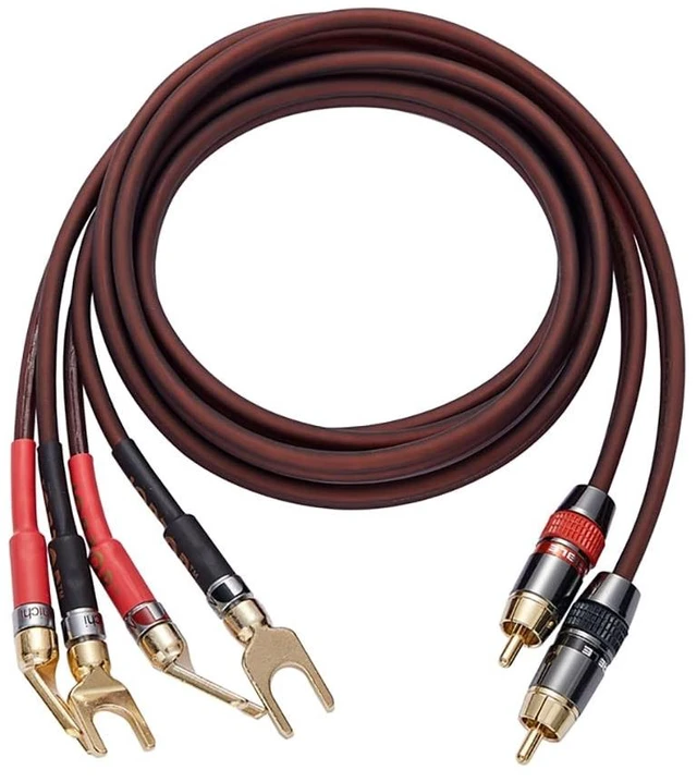 Main image of JORZOR Audiophile Hi-Fi 14 Gauge OFC Speaker Cable with RCA Male (Black & Red) to 2 Bananas Plugs, 2 pack/1pair, (2M(6.6FT), 1 Pair(RCA to 2 Y Spade))