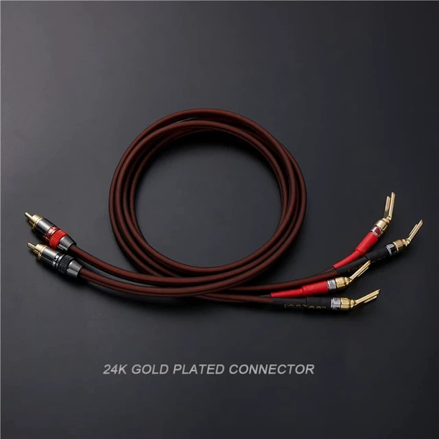 Alt view image 5 of 5 - JORZOR Audiophile Hi-Fi 14 Gauge OFC Speaker Cable with RCA Male (Black & Red) to 2 Bananas Plugs, 2 pack/1pair, (2M(6.6FT), 1 Pair(RCA to 2 Y Spade))