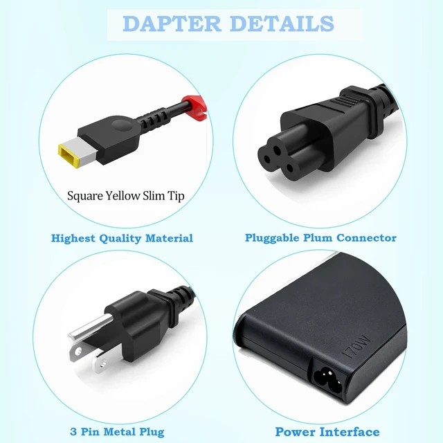 Alt view image 3 of 5 - 170W Slim Charger Fit for Lenovo Thinkpad T15p T15g P15v P16v P15 P16 P17
