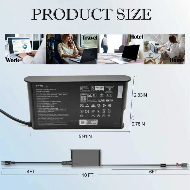 Alt view image 5 of 5 - 170W Slim Charger Fit for Lenovo Thinkpad T15p T15g P15v P16v P15 P16 P17