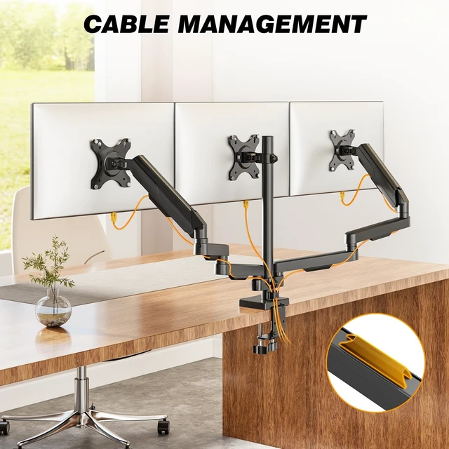 Alt view image 5 of 5 - TVON Triple Monitor Stand & Monitor Arm Desk Mount up to 32 Inches