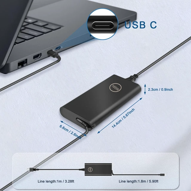 Alt view image 2 of 5 - JUYOON 165W USB c Charger Compatible with Dell Pro Max 14 16 18 Plus